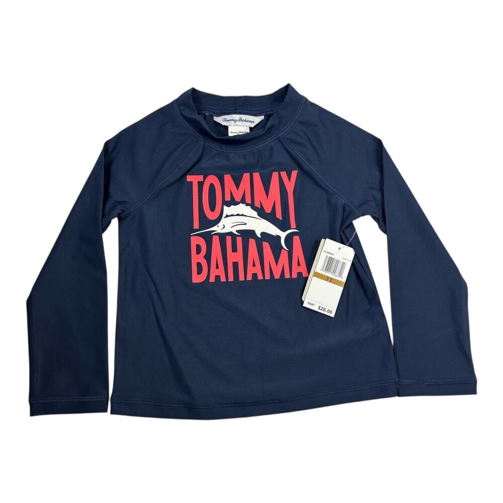 Tommy Bahama Youth Boy's 7 Long Sleeve Rash Guard Swim Shirt Navy Blue Marlin